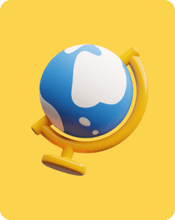 3D globe icon on a yellow background