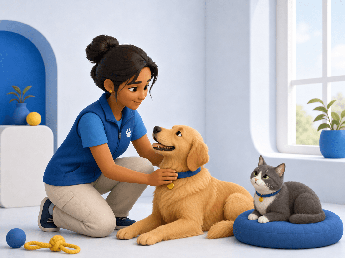 3d illustration of a woman petting a dog