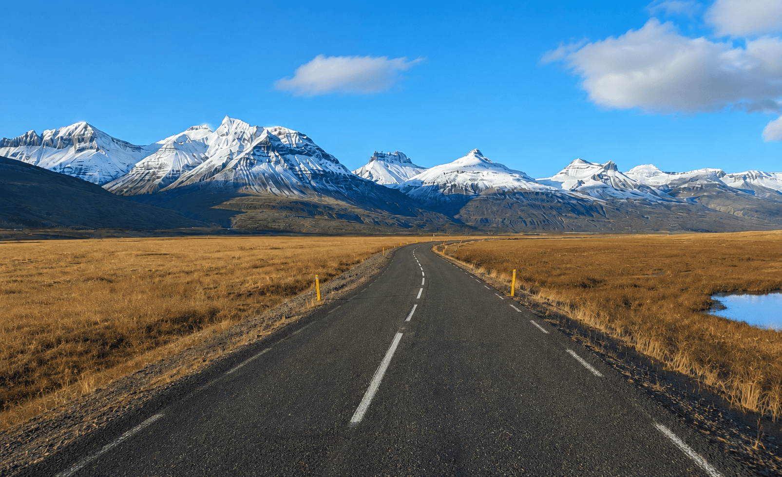 View from the windshield on an Icelandic road
