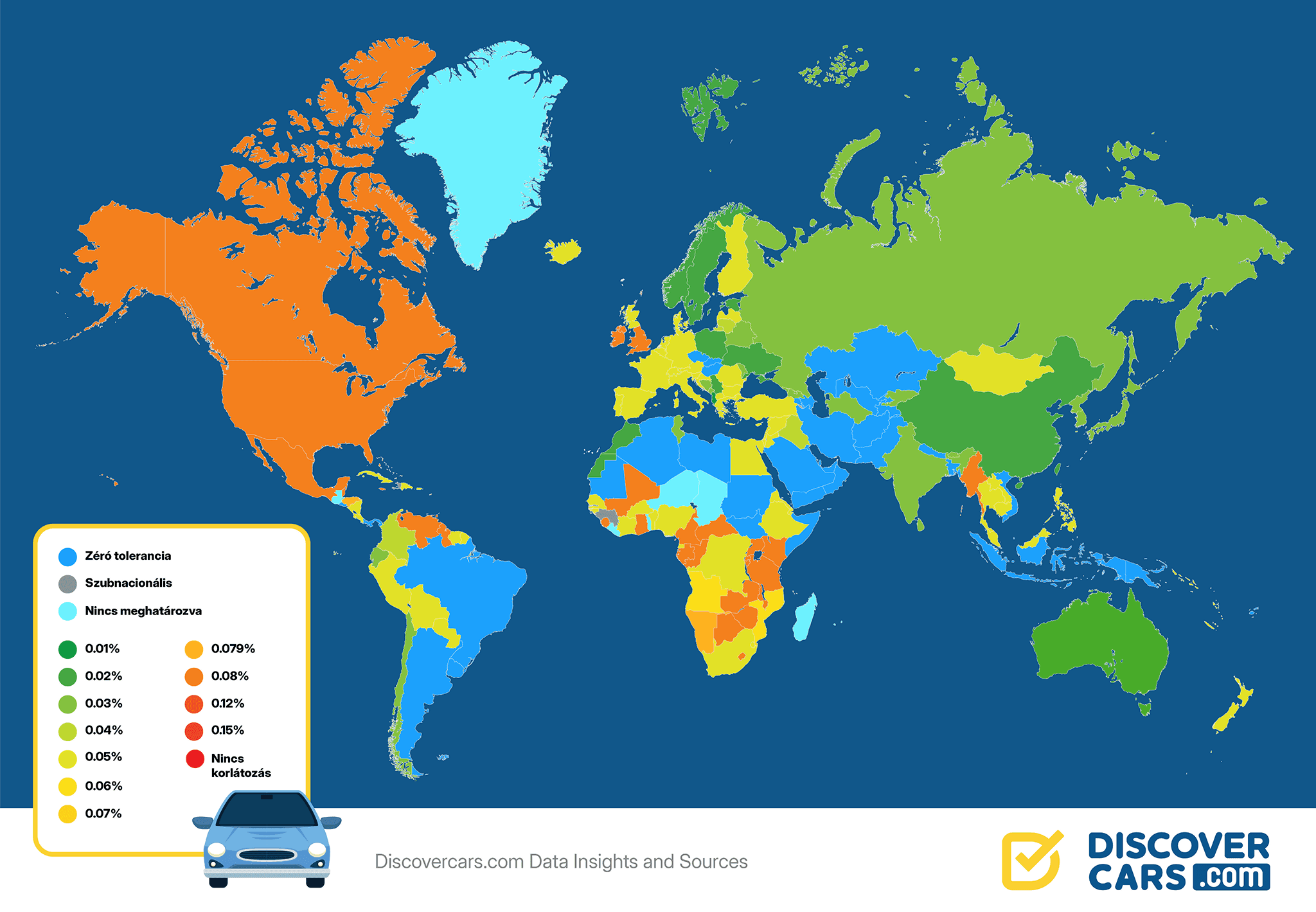 Legal blood alcohol concentration (BAC) limits World Map Infographic Hungarian