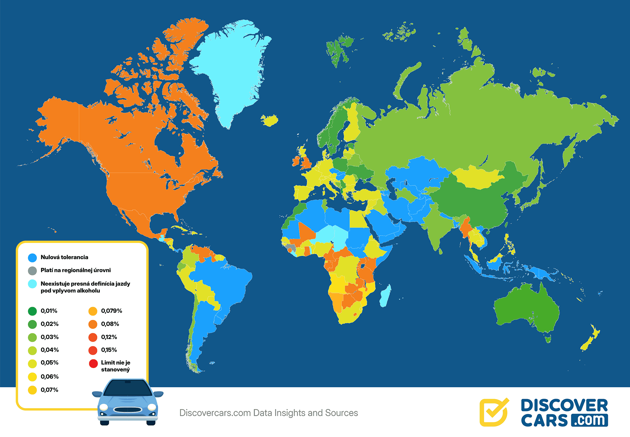 Legal blood alcohol concentration (BAC) limits World Map Infographic Slovak