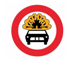 flammable material forbidden road sign in Greece