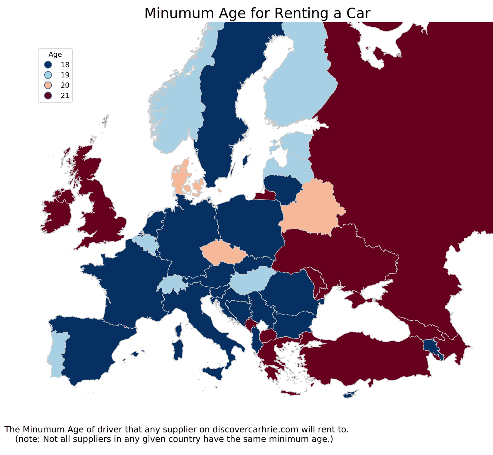 Choropleth of Minimum Age for Renting a Car