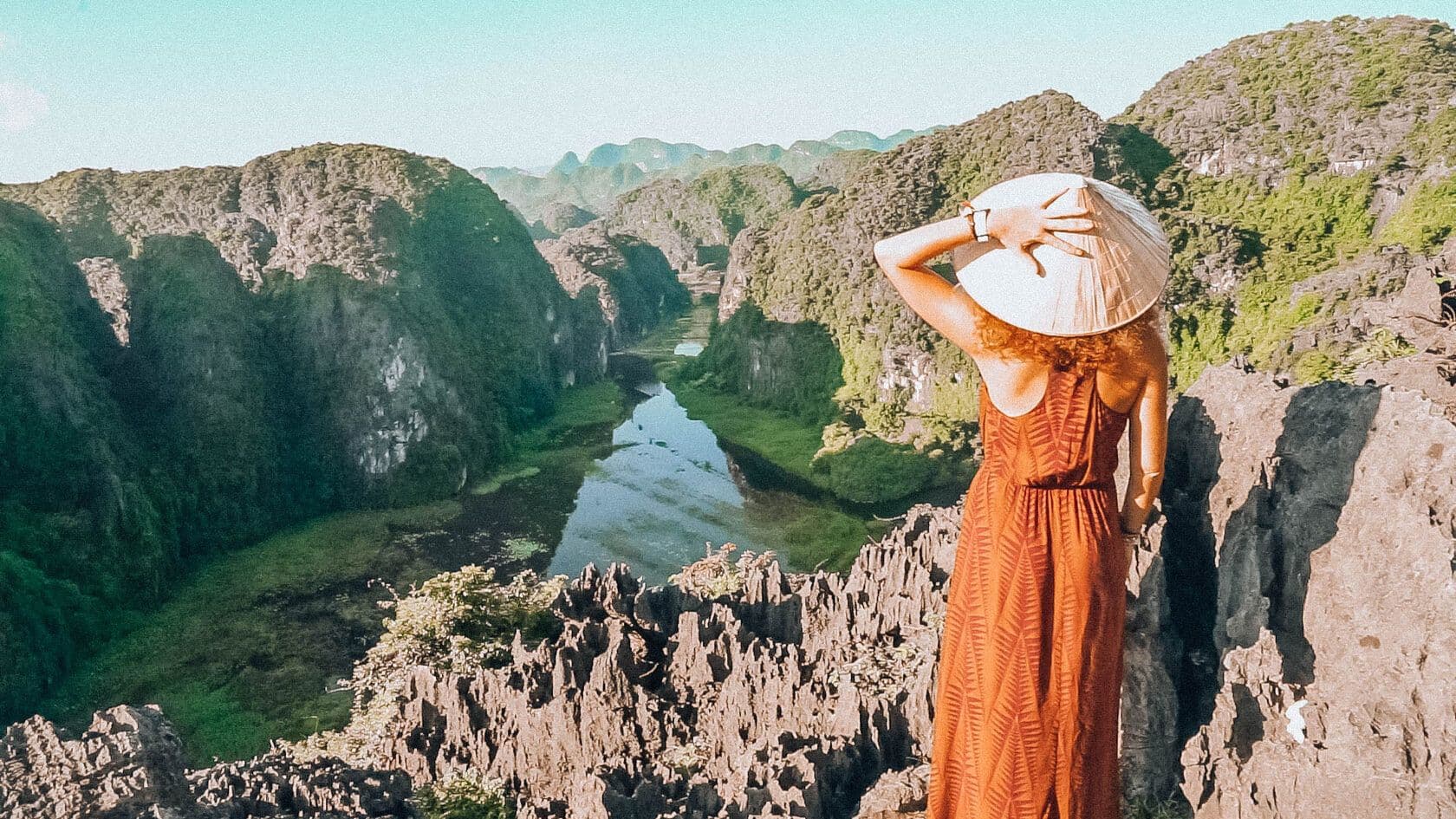 Francesca looking out onto a canyon near Ninh Binh, Vietnam